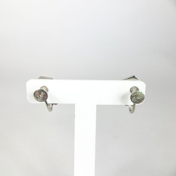 Vintage Coro Silver-Tone Screw Back Earrings Hexagon & Circular Design - Picture 3 of 5